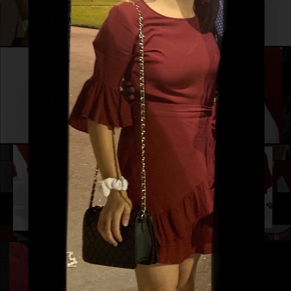 Red “wrap skirt” dress